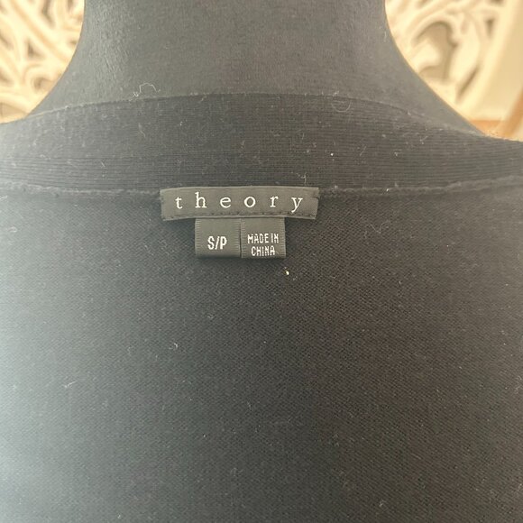 Theory Cardigan Cashmere Blend Black Button Down Ruffled Hem Sweater SZSP - Picture 5 of 9